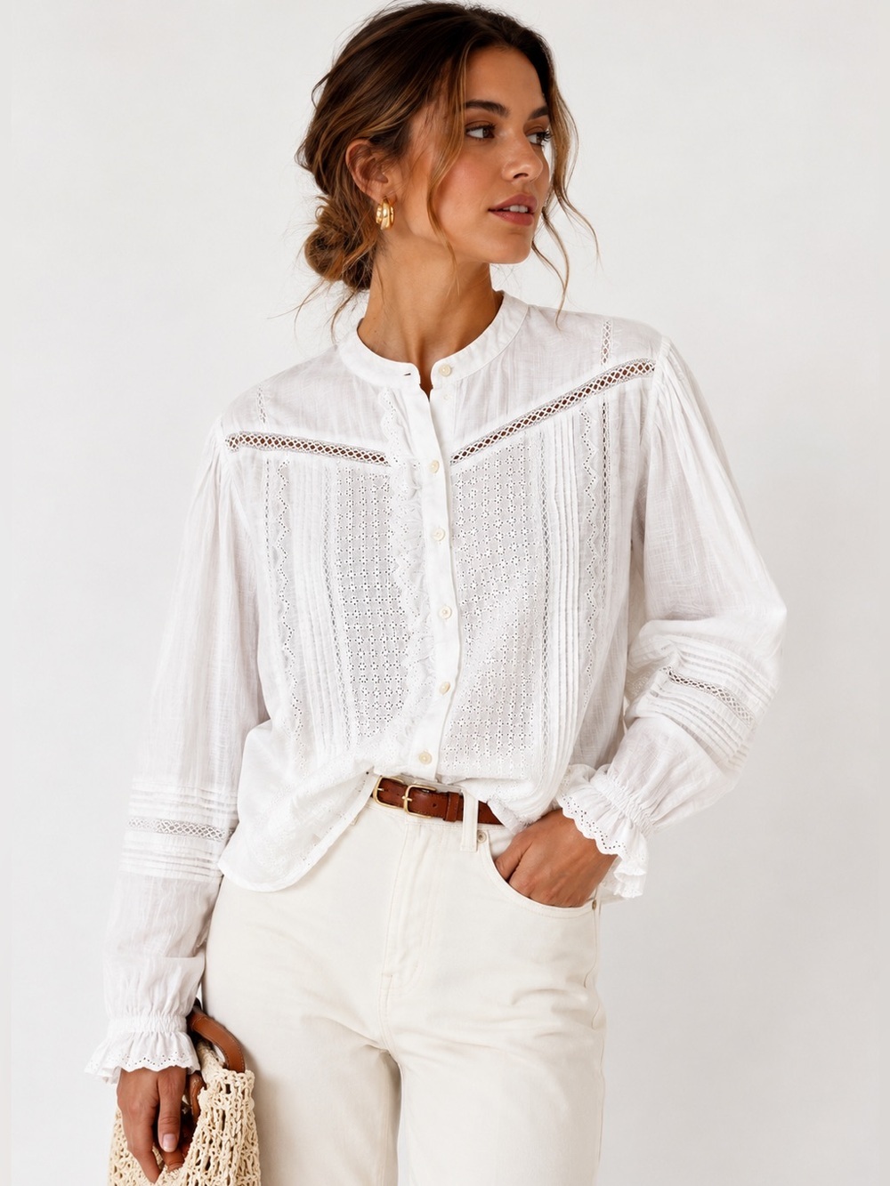 Scotch & Soda Amsterdam White Eyelet Lace Cotton Blouse | Like New | Size S